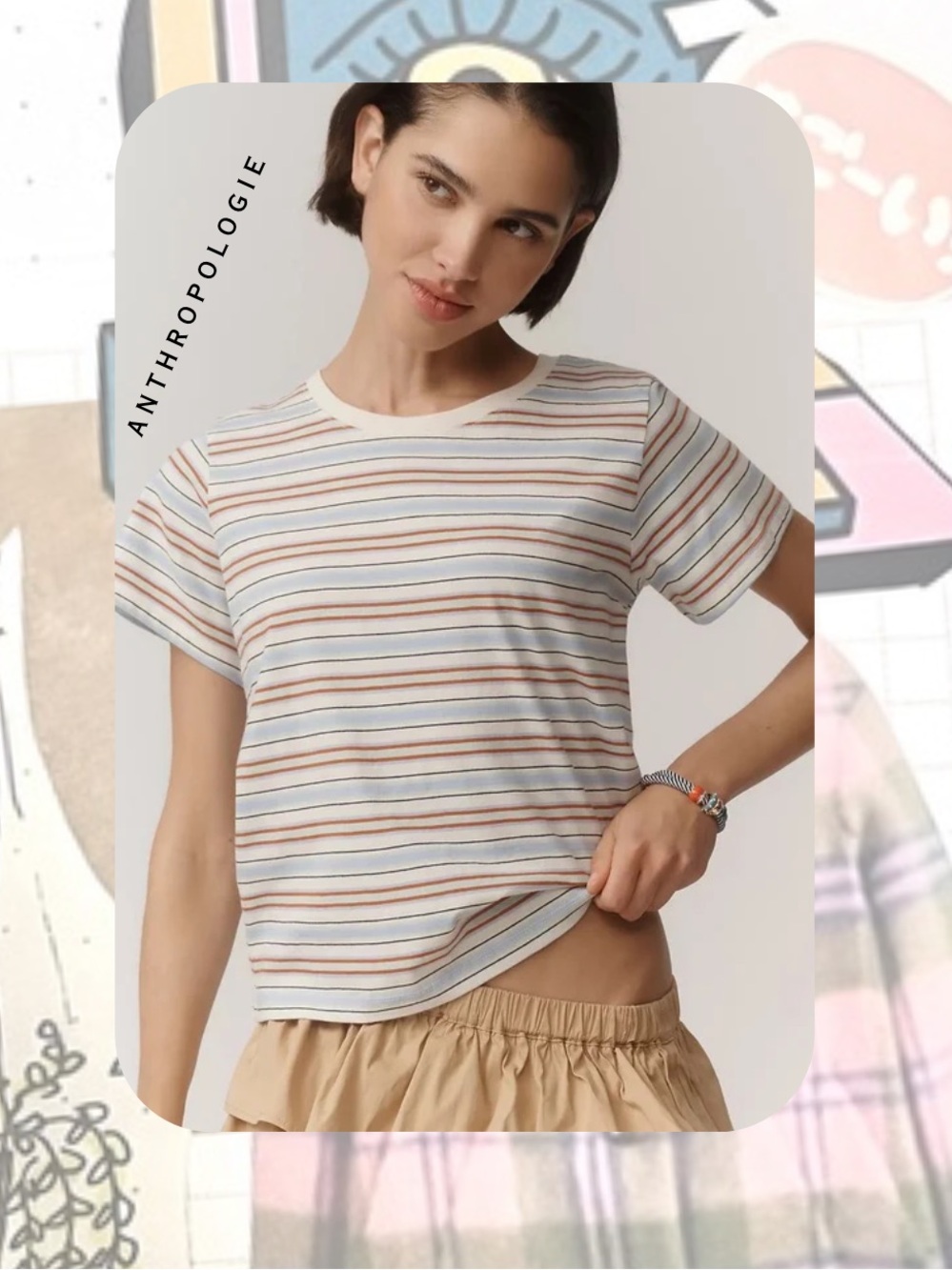 Anthropologie The Evelyn Perfect Cotton Striped Short Sleeved T-shirt